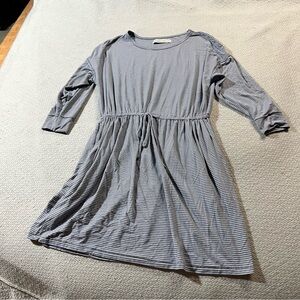 Abercrombie & Fitch Striped White & Blue Cinched Waist 1/2 Sleeve Dress Size S